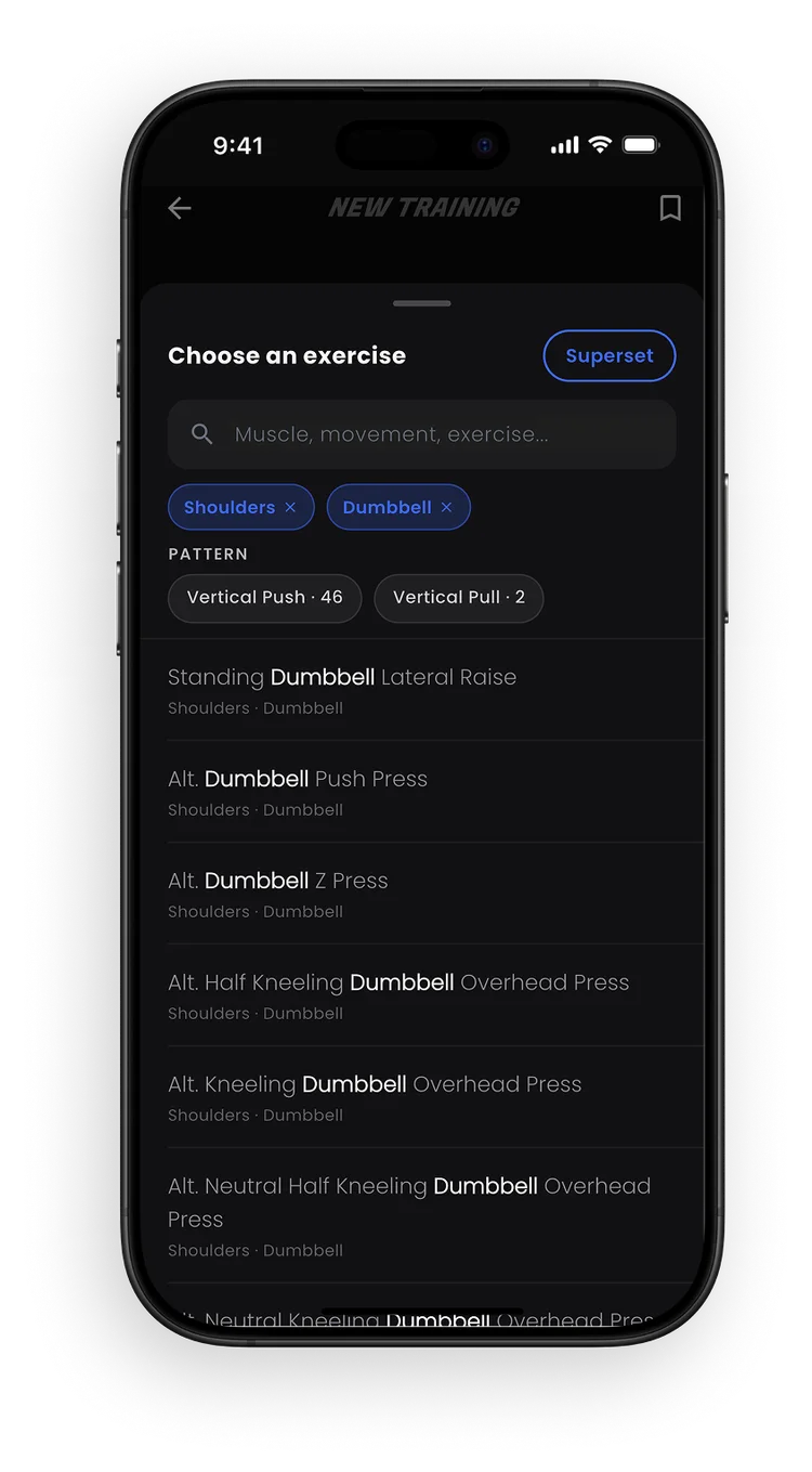 JYMI exercise picker with muscle and equipment filters