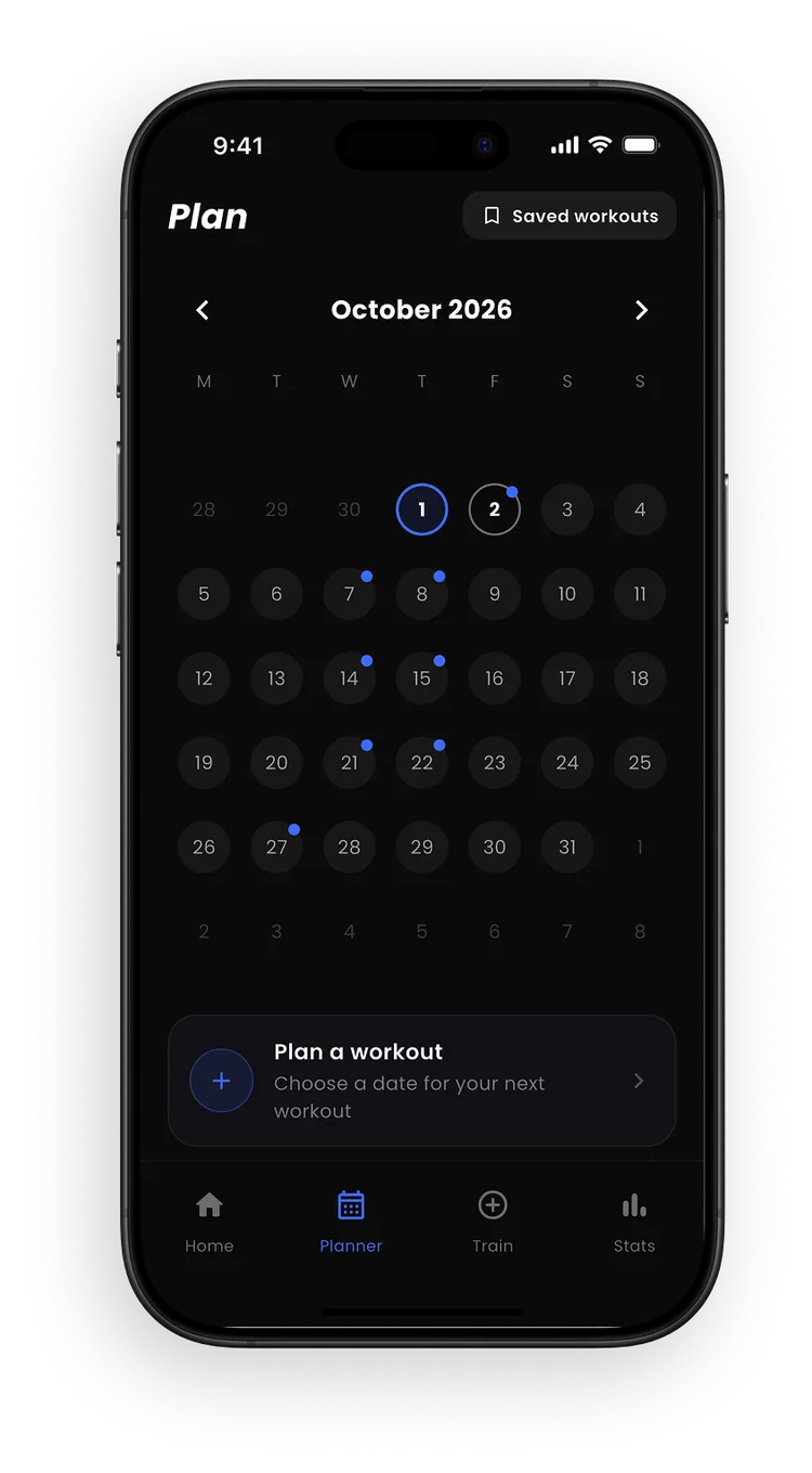 JYMI planner screen, monthly calendar view