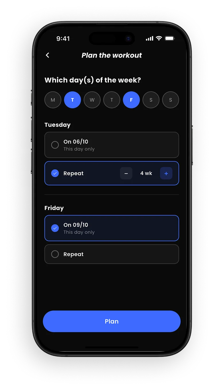Session recurrence setup screen